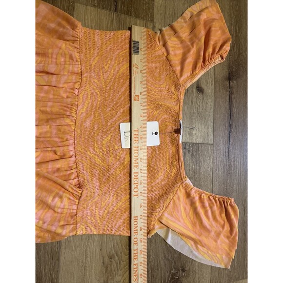 Dr 2 Women’s XL Orange Peplum Smocked Off The Shoulder Flutter Ruffle Blouse - Picture 5 of 6